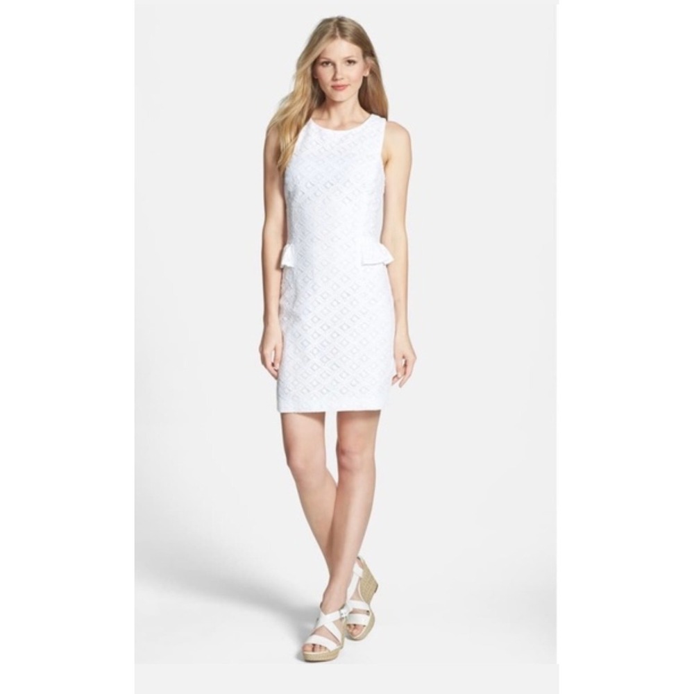 Lilly Pulitzer Abby XO Lace Resort White Side Peplum Sheath Dress 4 Party